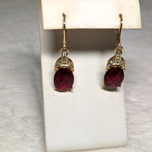 Vintage Goldtone,Red and Clear Rhinestone Pierced Earrings - Picture 5 of 7